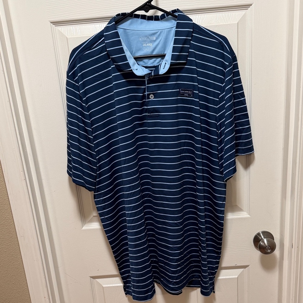 Nautica Navy and White Striped Polo Shirt